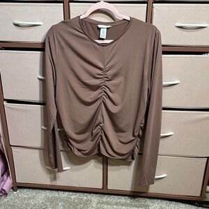 H&M Chocolate Ruched Long Sleeve Top